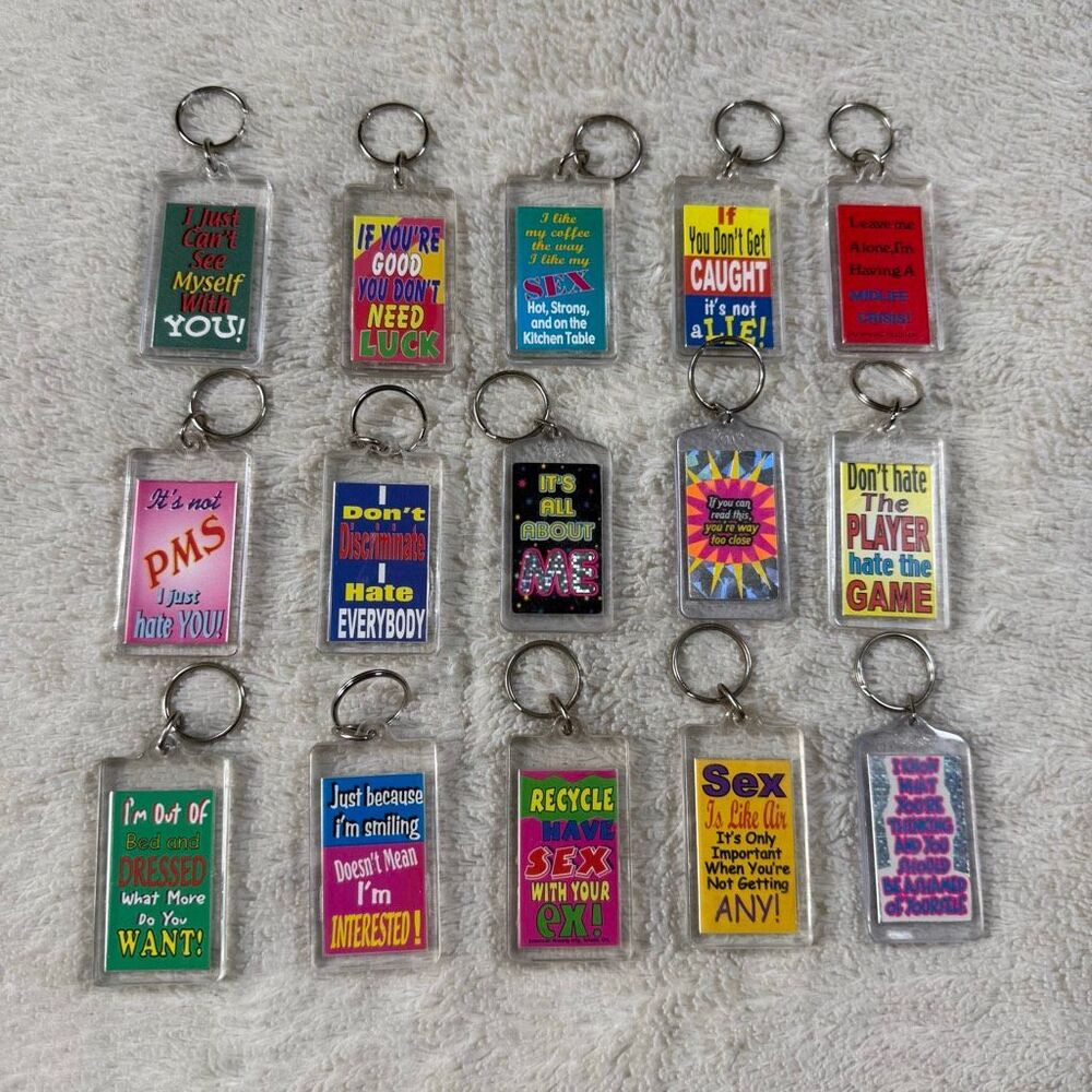 Vtg 90s Y2K  Novelty Keychain Lot Funny Sarcastic Quotes Sayings